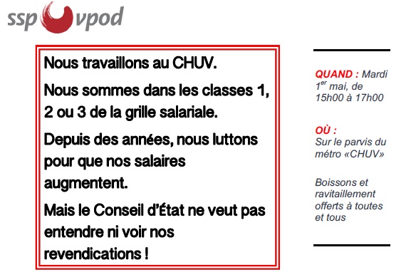 Une action contre les bas salaires est menée demain après-midi au CHUV